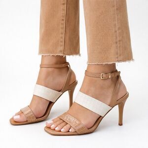 Napoleoni Leather Heel Sandals 9-9.5 US 40 EU Ankle Strap Croc Embossed Italy